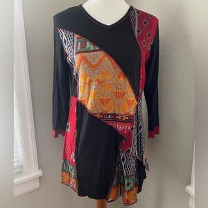 Parsley & Sage Art Retro Asymmetrical Abstract Multicolor 3/4 Sleeve Tunic Top S